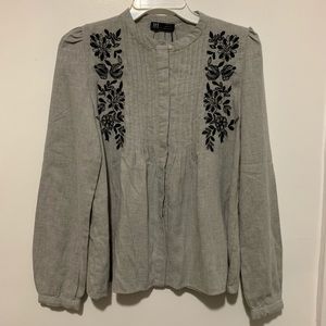 Zara Grey Top With Black Floral